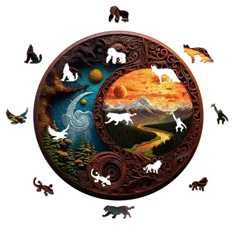 Sun and Moon Wooden Wall Art Decor